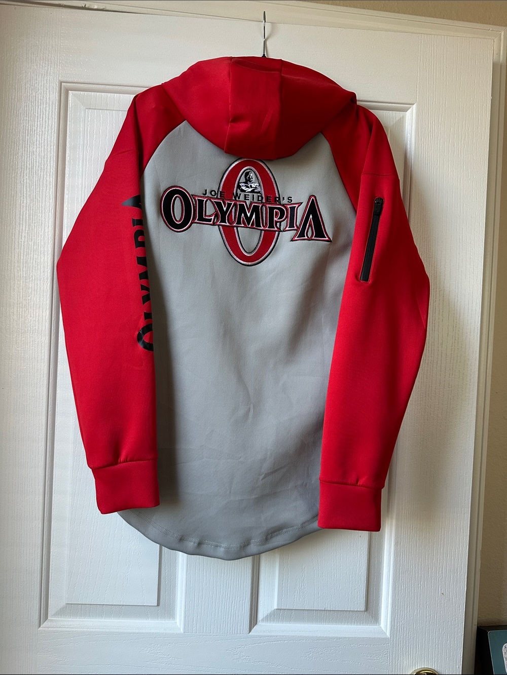 VINTAGE Olympia Activewear Red and Gray Hooded Track Jacket